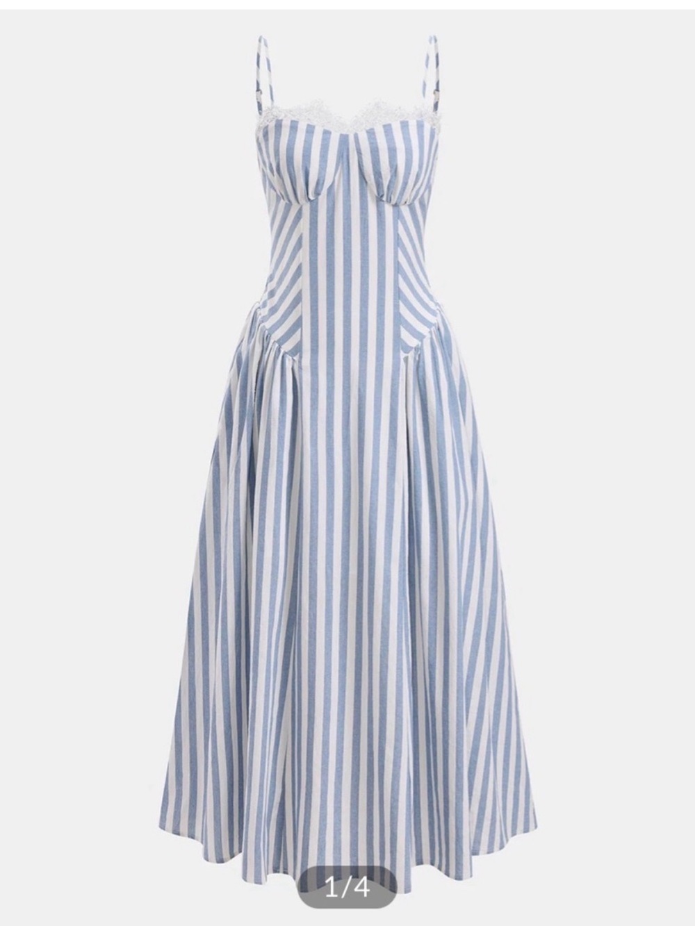 Commense Blue and White Stripe Spaghetti Strap Midi Dress